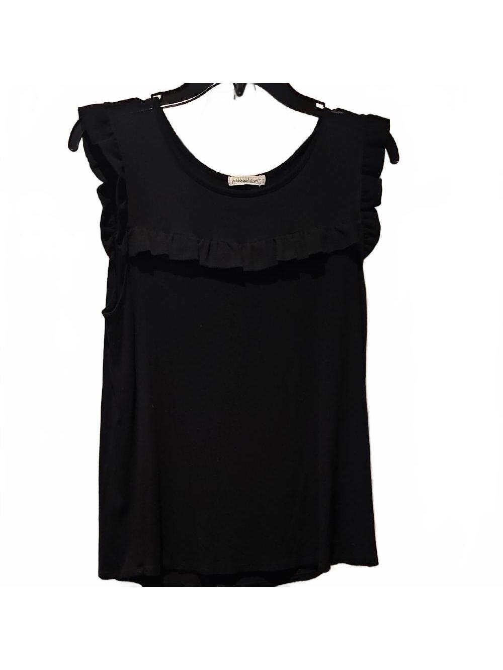 Pebble And Stone Ruffled Black Sleeveless Blouse Size M